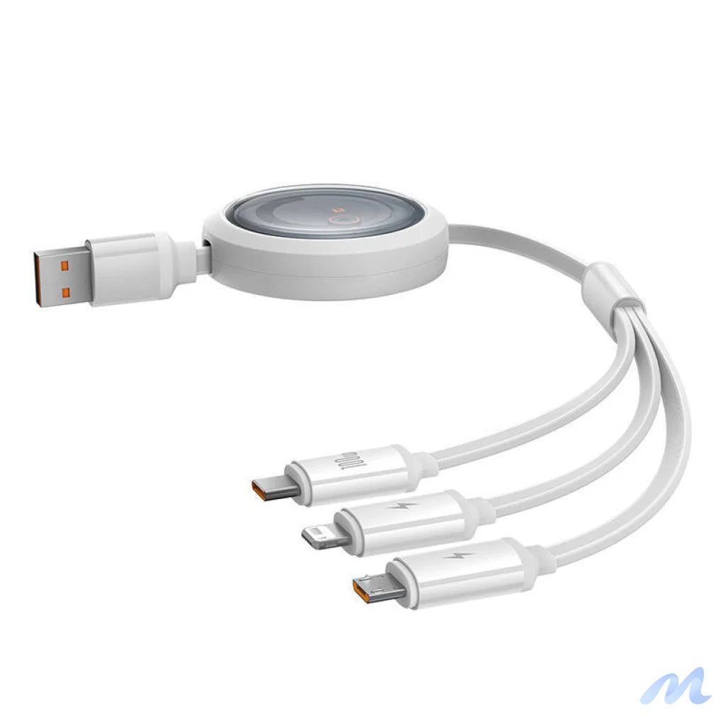 3-in-1 Baseus Free2Draw USB to M+L+C 100W cable, 1.1 m (white)