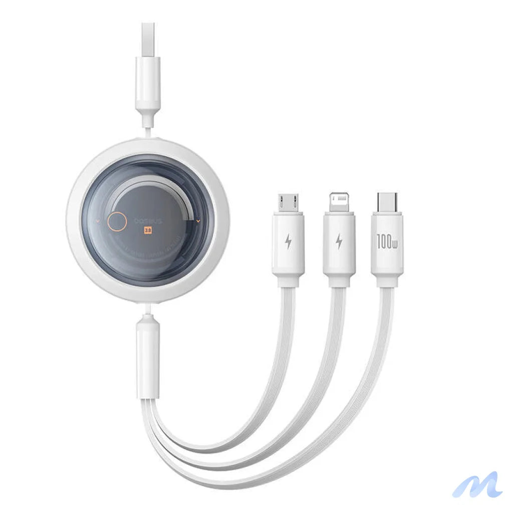 3-in-1 Baseus Free2Draw USB to M+L+C 100W cable, 1.1 m (white)