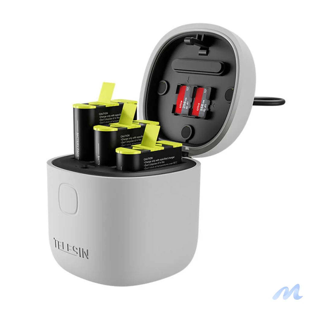 3-slot waterproof charger Telesin Allin box for GoPro Hero 9 / Hero 10 / Hero 11 / Hero 12 + 3 batteries (GP-BTR-906-GY-B)