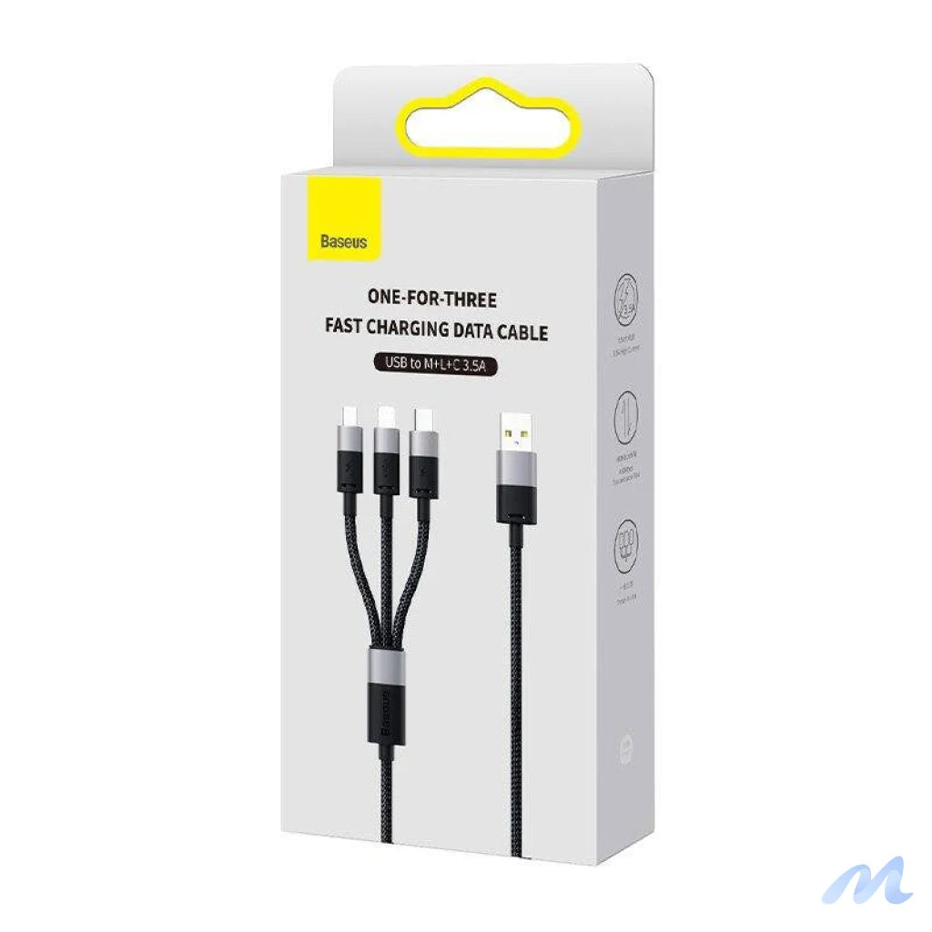 3in1 USB cable Baseus StarSpeed Series, USB-C + Micro + Lightning 3,5A, 1.2m (Black)