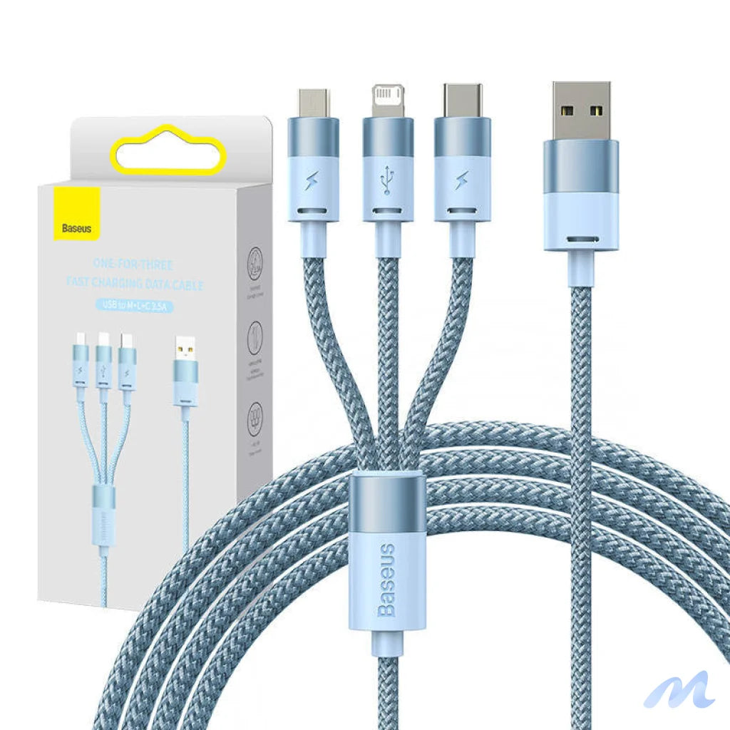 3in1 USB cable Baseus StarSpeed Series, USB-C + Micro + Lightning 3,5A, 1.2m (Blue)
