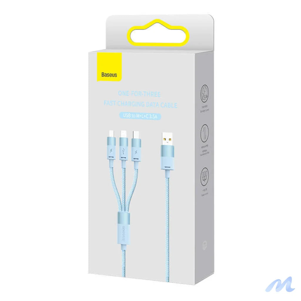 3in1 USB cable Baseus StarSpeed Series, USB-C + Micro + Lightning 3,5A, 1.2m (Blue)