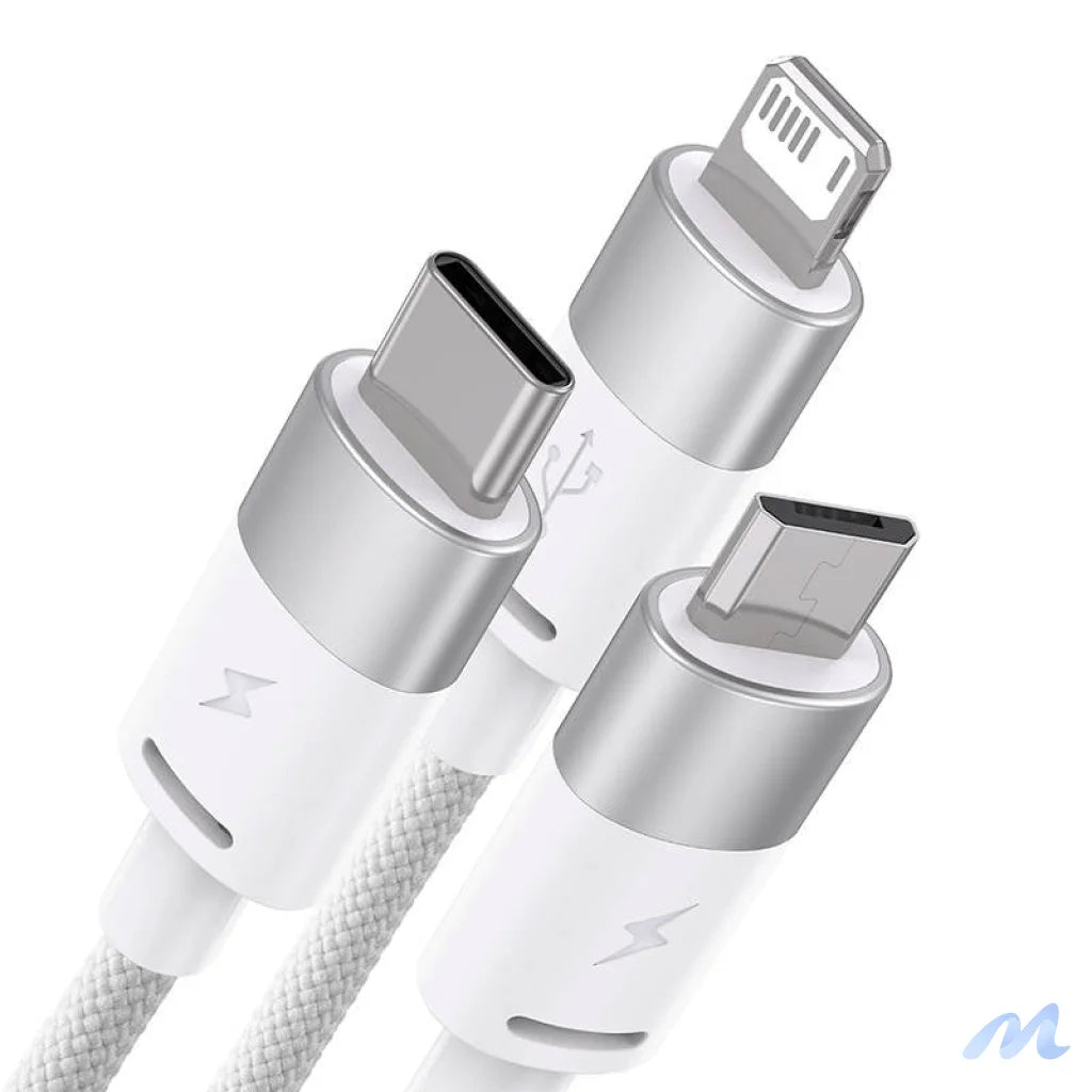 3in1 USB cable Baseus StarSpeed Series, USB-C + Micro + Lightning 3,5A, 1.2m (White)