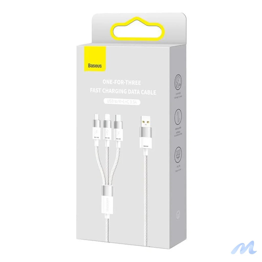 3in1 USB cable Baseus StarSpeed Series, USB-C + Micro + Lightning 3,5A, 1.2m (White)