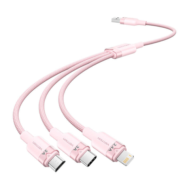 USB 2.0 A to 3in1 3A cable Vention CTPPG 1.5M (pink)
