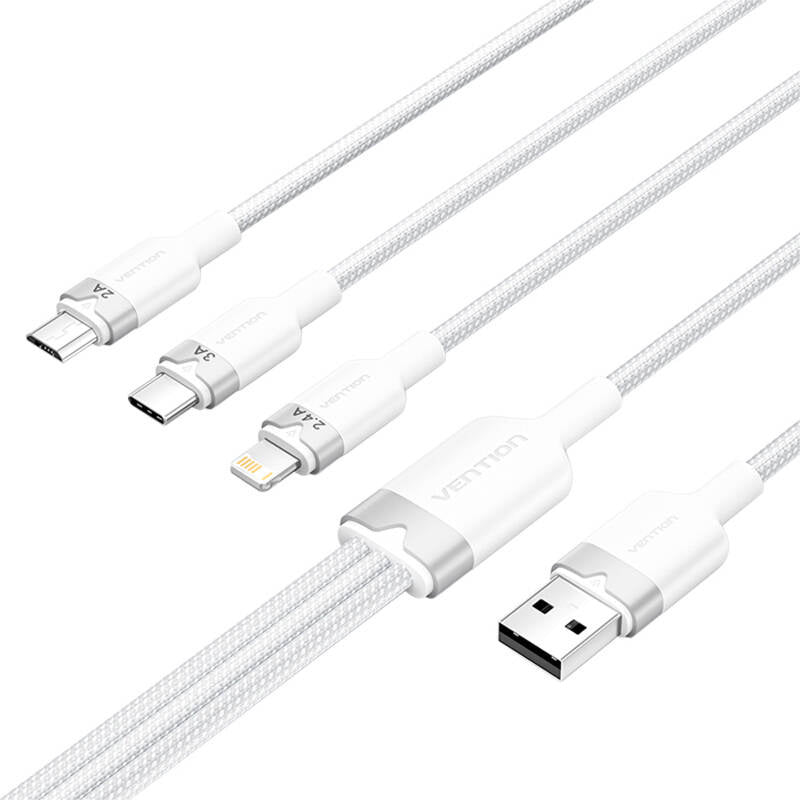 USB 2.0 A to 3in1 3A cable Vention CTPWG 1.5M (white)