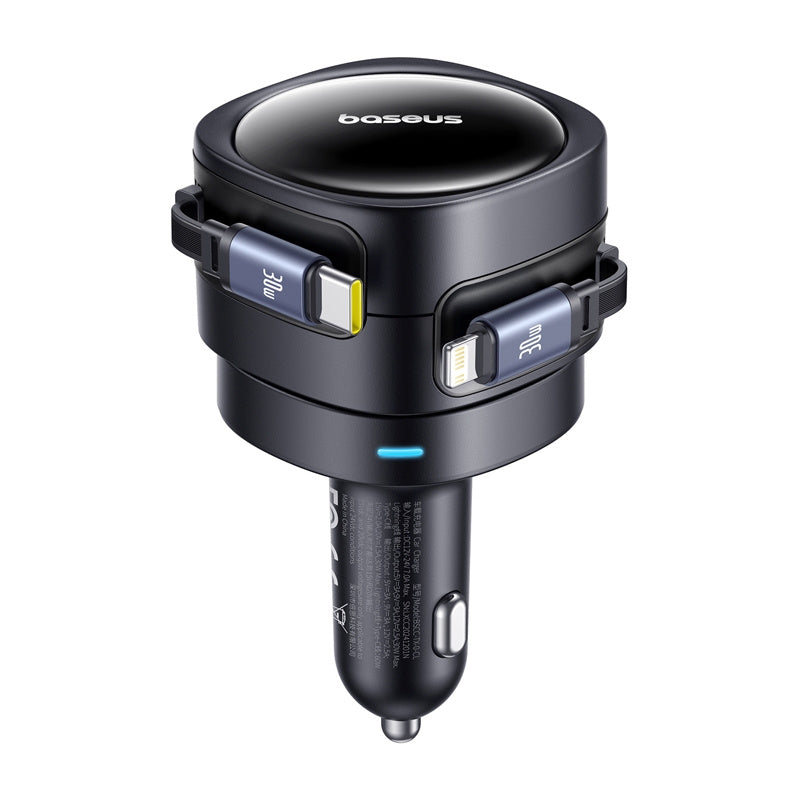 Baseus Enjoyment Max car charger with USB-C+Lightning cables 60W Black