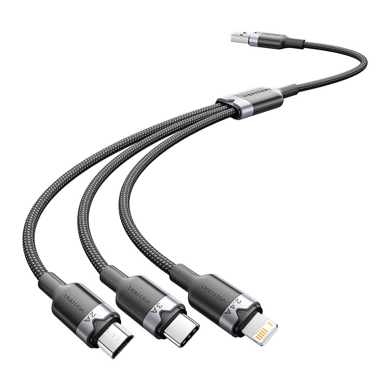 USB 2.0 A male to 3-in-1 USB-C, Lightning and Micro-B male cable Vention 3A CTPBG 1.5m