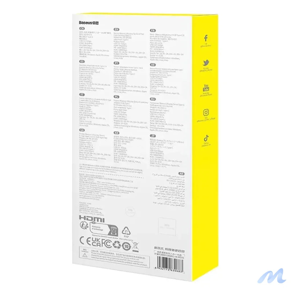 6in1 Hub Baseus UltraJoy USB-C do HDMI4K@30Hz1+3xUSB 3.0+PD+RJ45 (space grey)