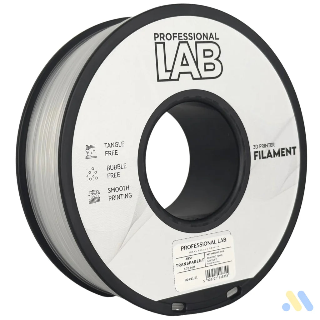 ABS is a strong, impact-resistant filament, ideal for functional parts and mechanical components. It requires a heated bed and enclosure to minimize warping and should be used in a well-ventilated area.
