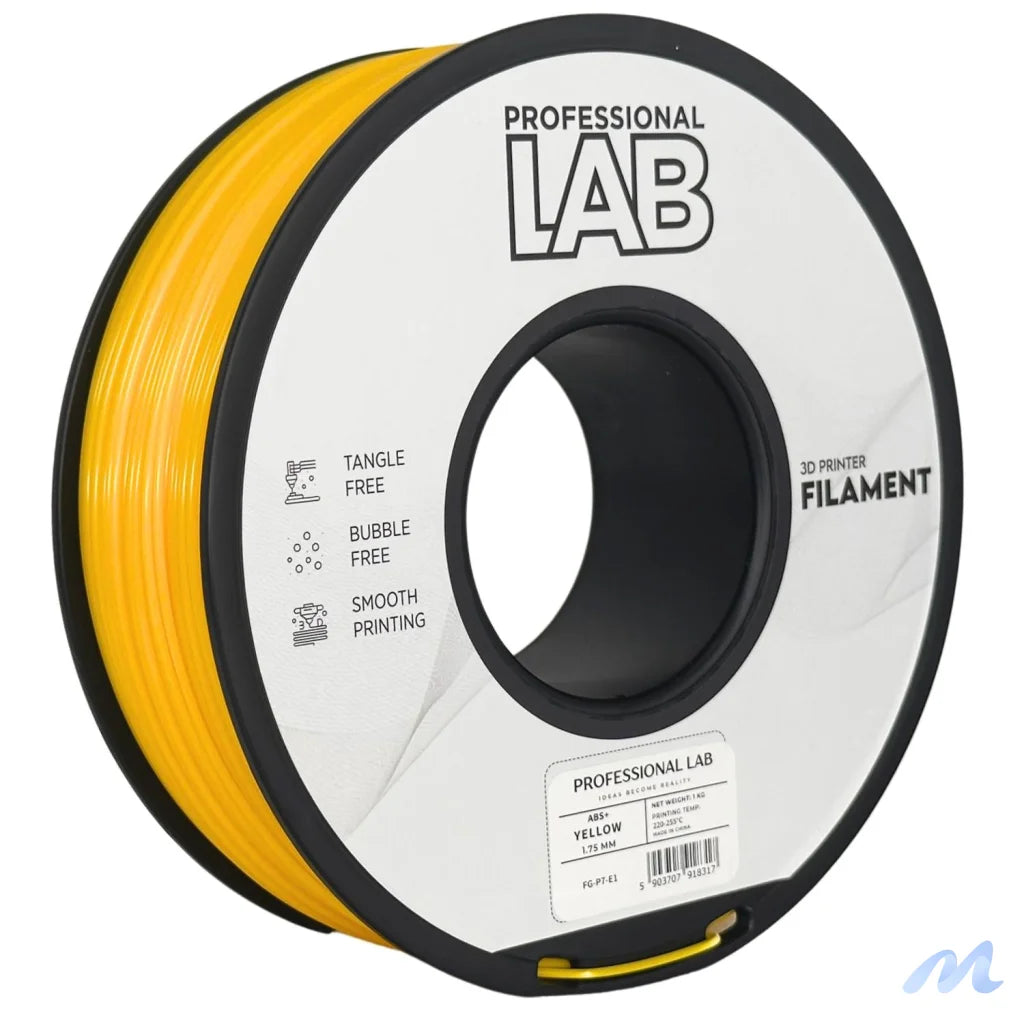ABS is a strong, impact-resistant filament, ideal for functional parts and mechanical components. It requires a heated bed and enclosure to minimize warping and should be used in a well-ventilated area.