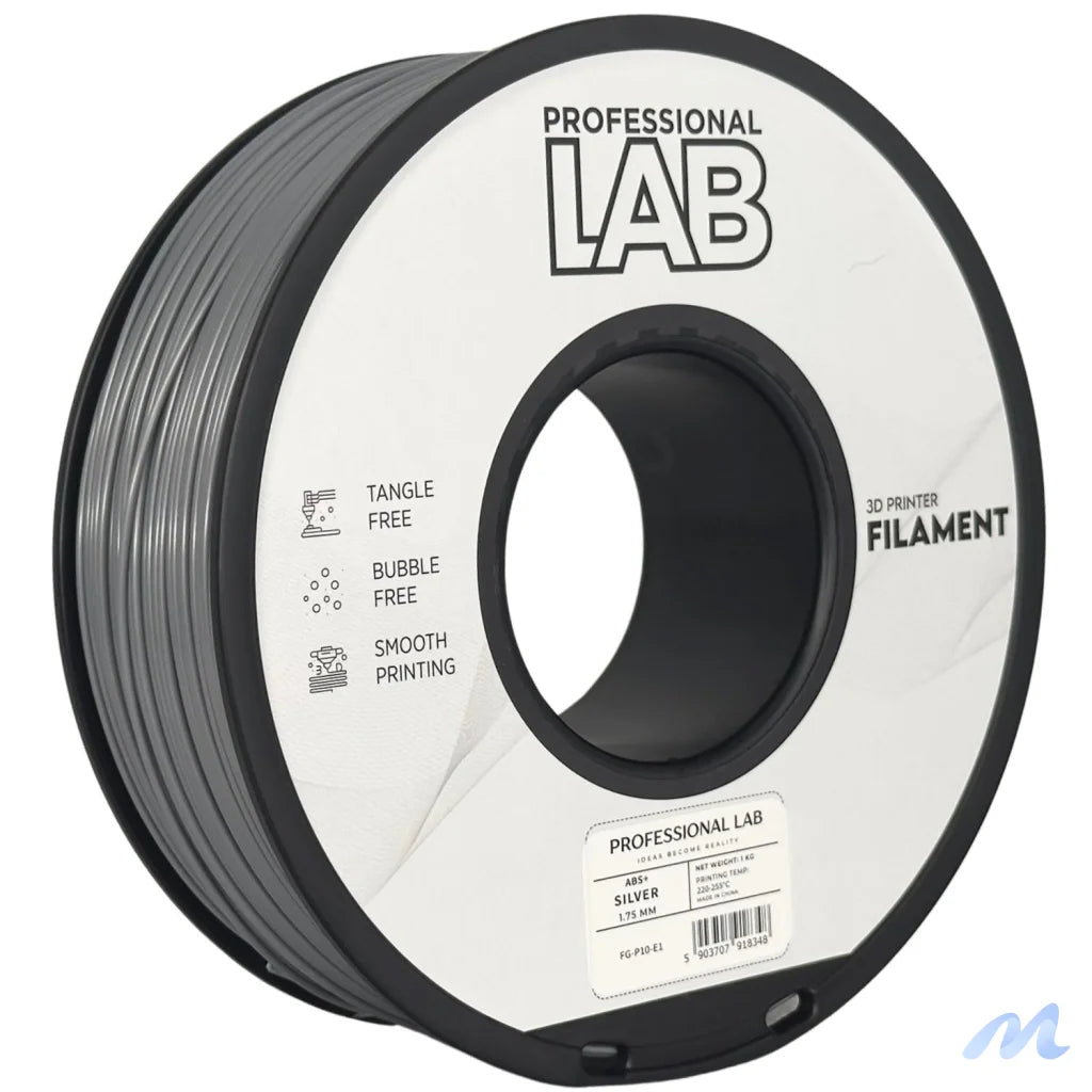 ABS is a strong, impact-resistant filament, ideal for functional parts and mechanical components. It requires a heated bed and enclosure to minimize warping and should be used in a well-ventilated area.