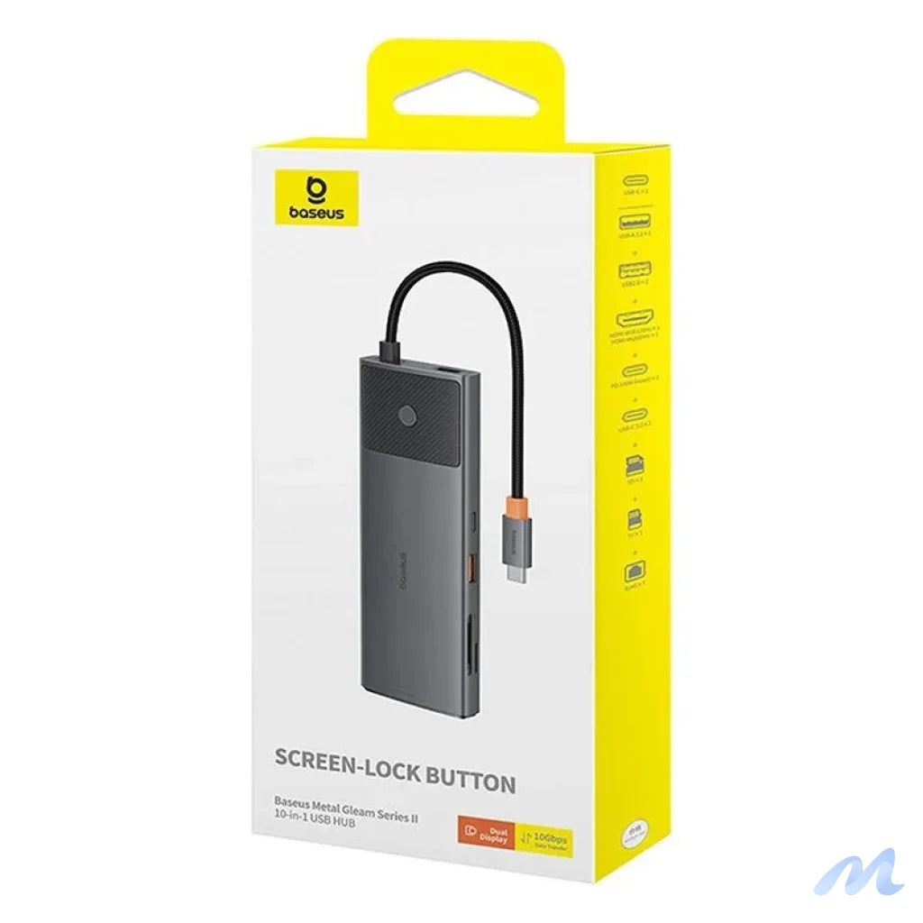 Adapter Hub 10in1 Baseus USB-C - 2xHDMI, 3xUSB-A, USB-C, RJ45, SD/TF, PD (black)