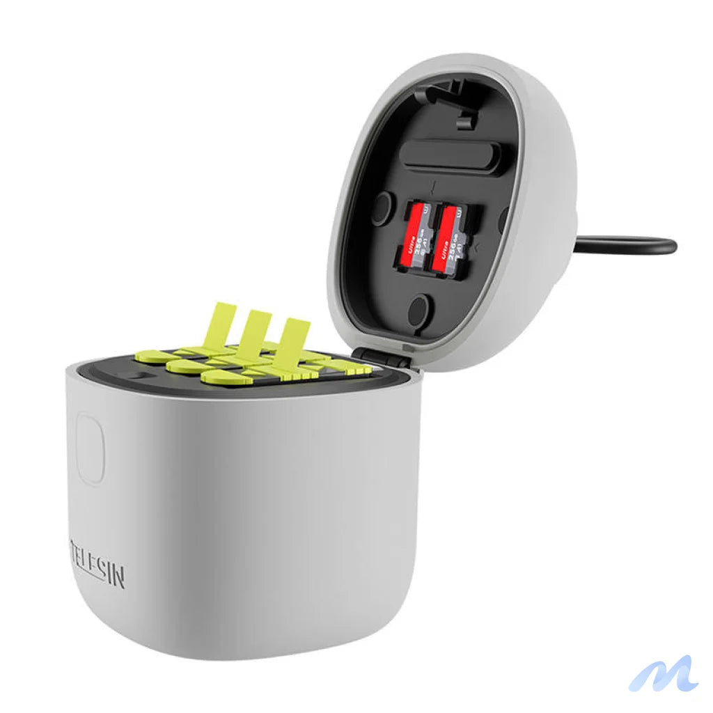 Allin box Telesin waterproof three-channel charger + 2 batteries for GoPro Hero 12 / Hero 11 / Hero 10 / Hero 9 (GP-BTR-905-GY-B)