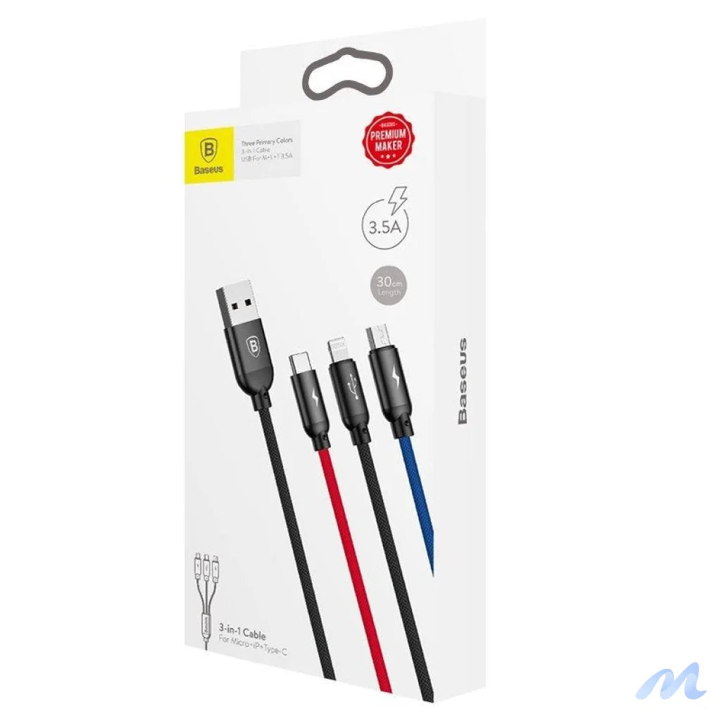 Baseus 3in1 Cable USB-C / Lightning / Micro 3,5A 0,3m (Black)