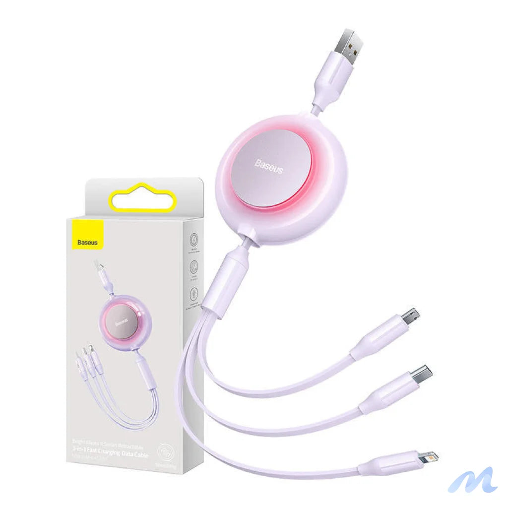 Baseus Bright Mirror 2, 3-in-1 USB 3-in-1 cable for micro USB / USB-C / Lightning 3.5A 1.1m (Purple)