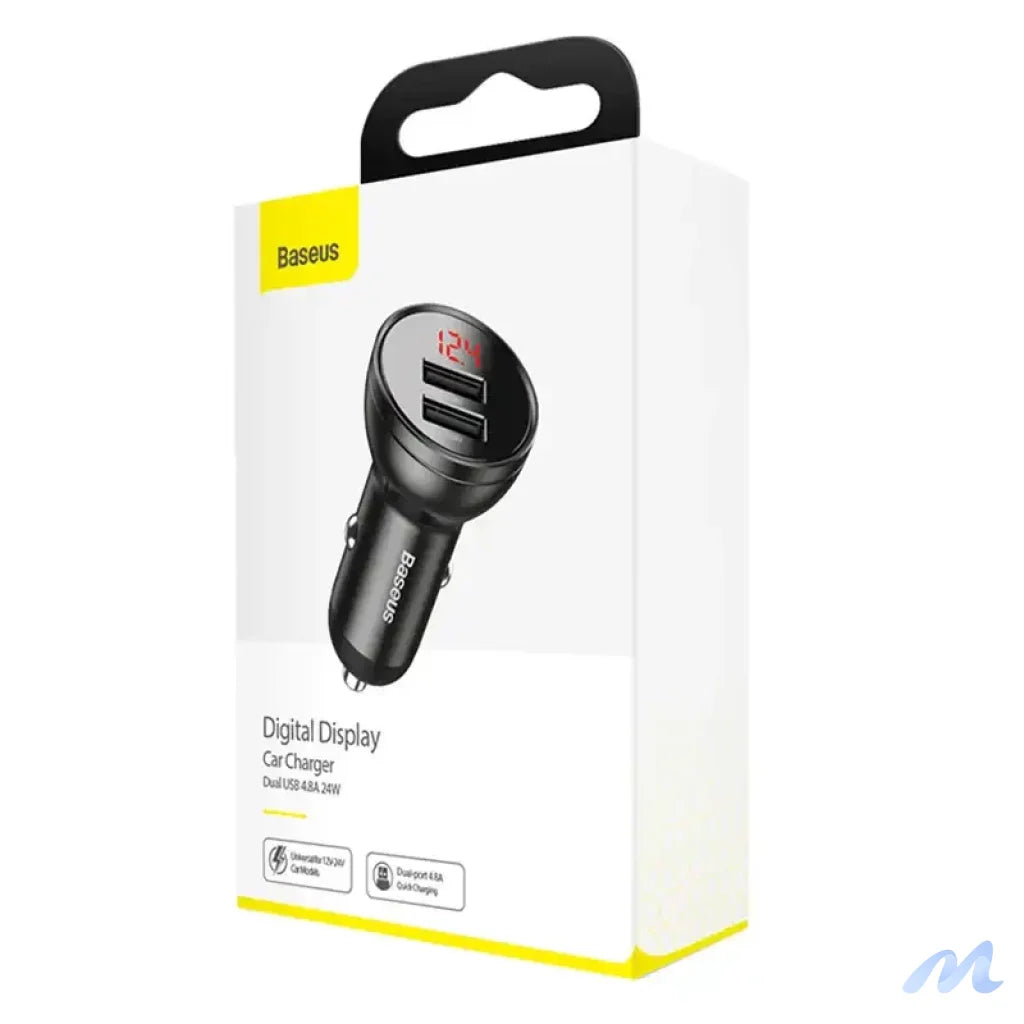 Baseus Car Charger with display 2x USB, 4,8A, 24W (gray)