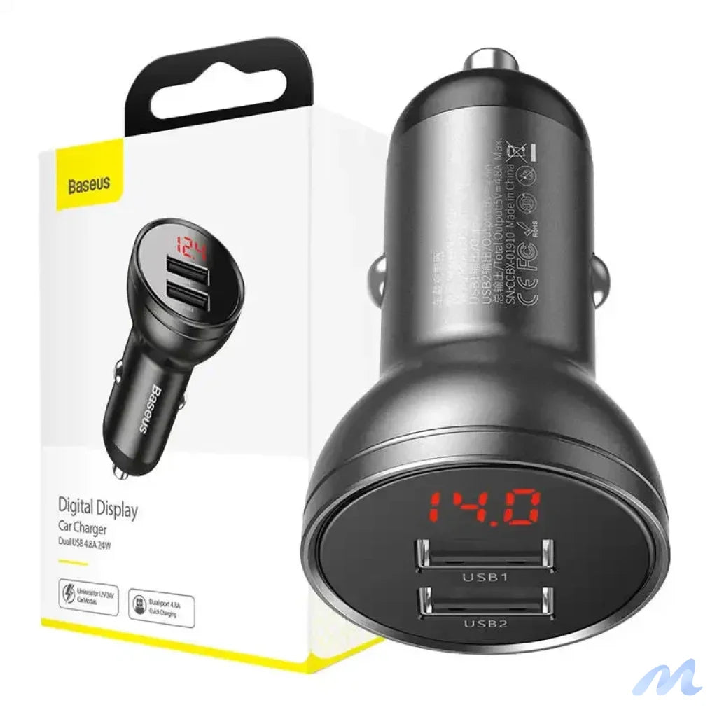 Baseus Car Charger with display 2x USB, 4,8A, 24W (gray)