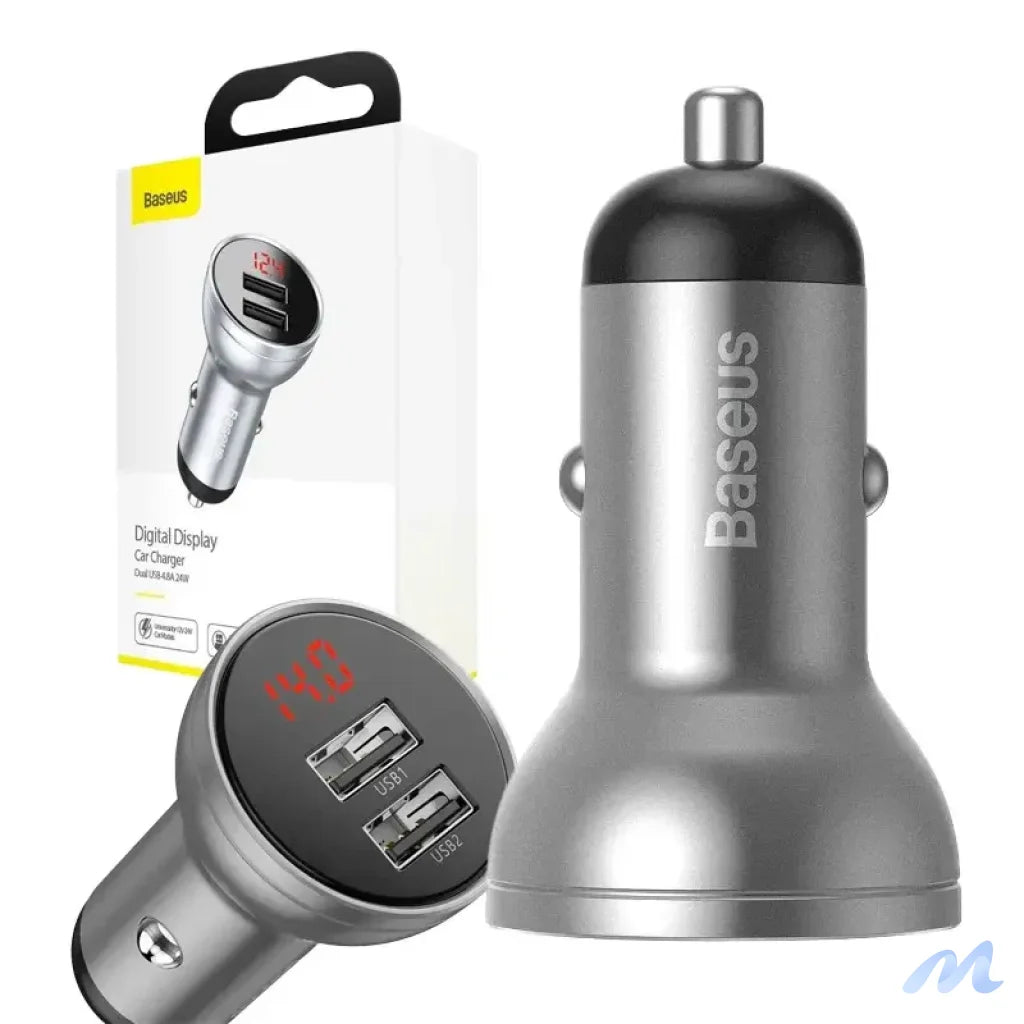 Baseus Car Charger with display, 2x USB, 4,8A, 24W (silver)
