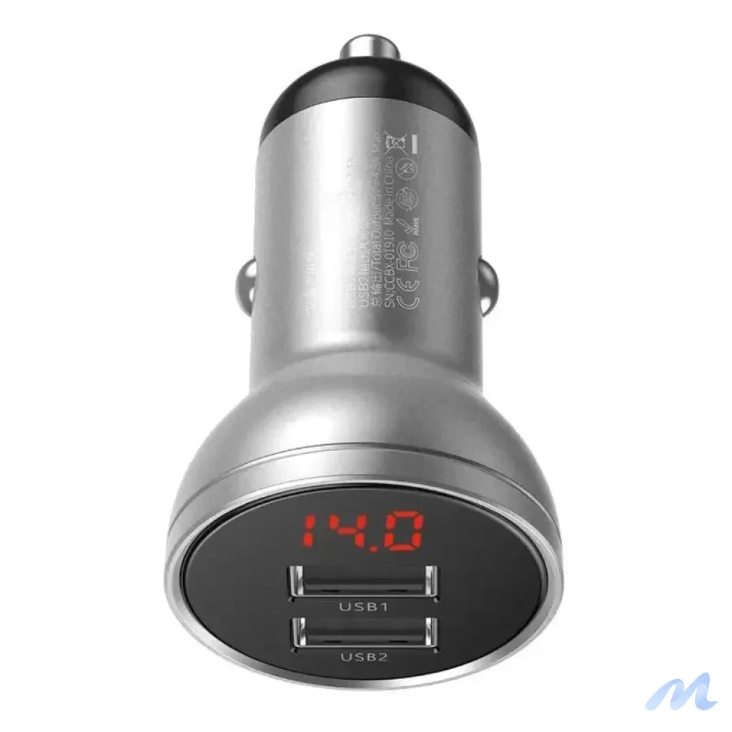 Baseus Car Charger with display, 2x USB, 4,8A, 24W (silver)