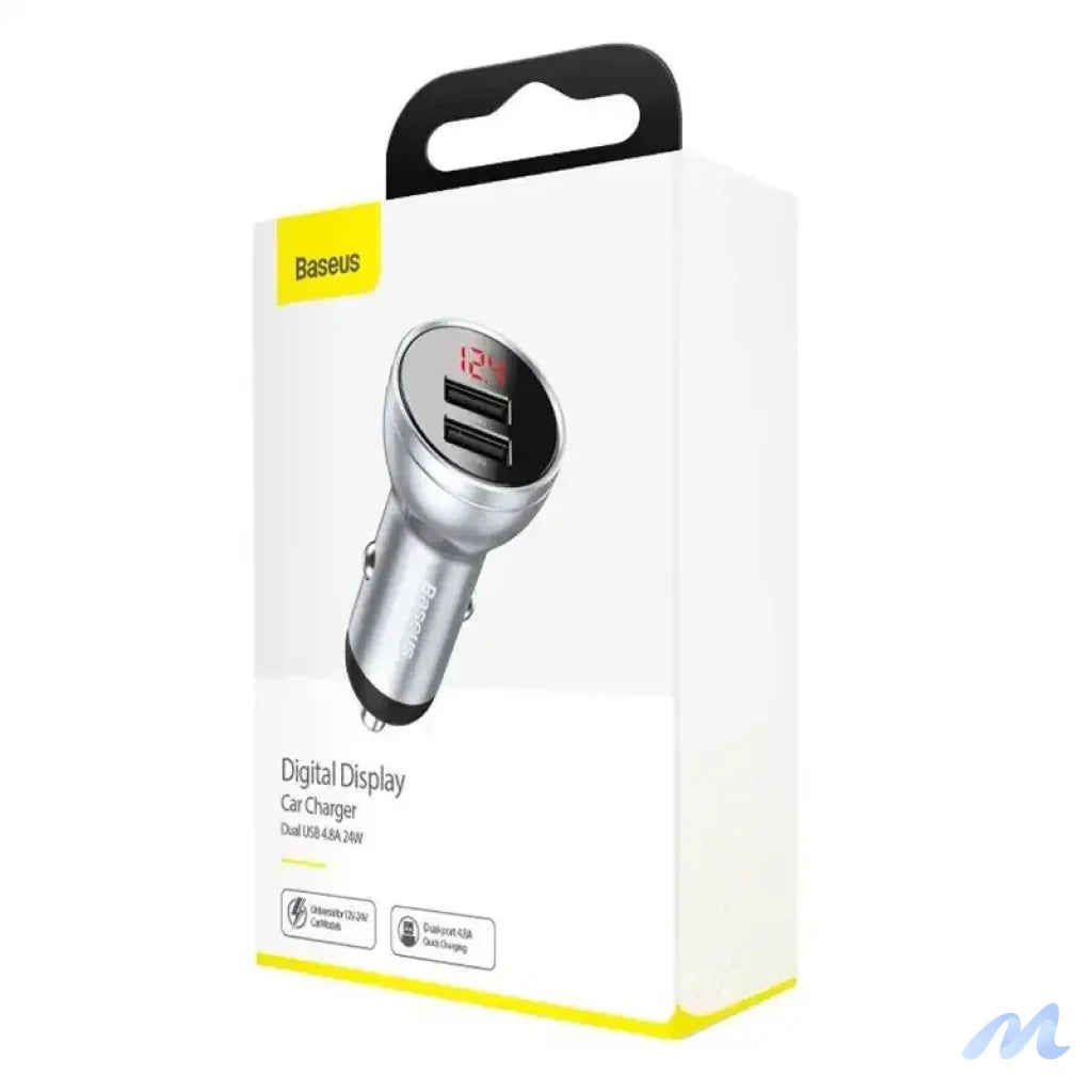 Baseus Car Charger with display, 2x USB, 4,8A, 24W (silver)