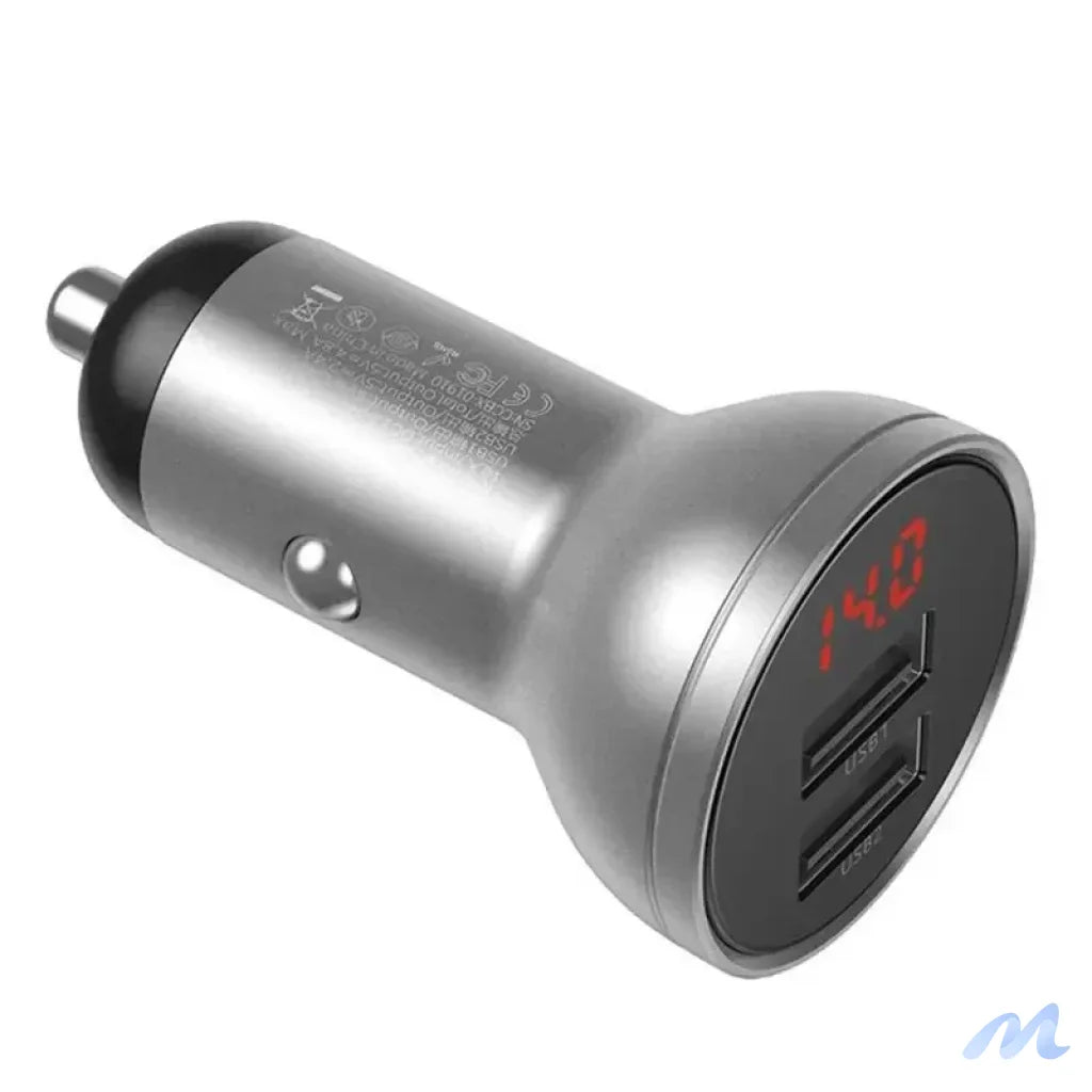Baseus Car Charger with display, 2x USB, 4,8A, 24W (silver)