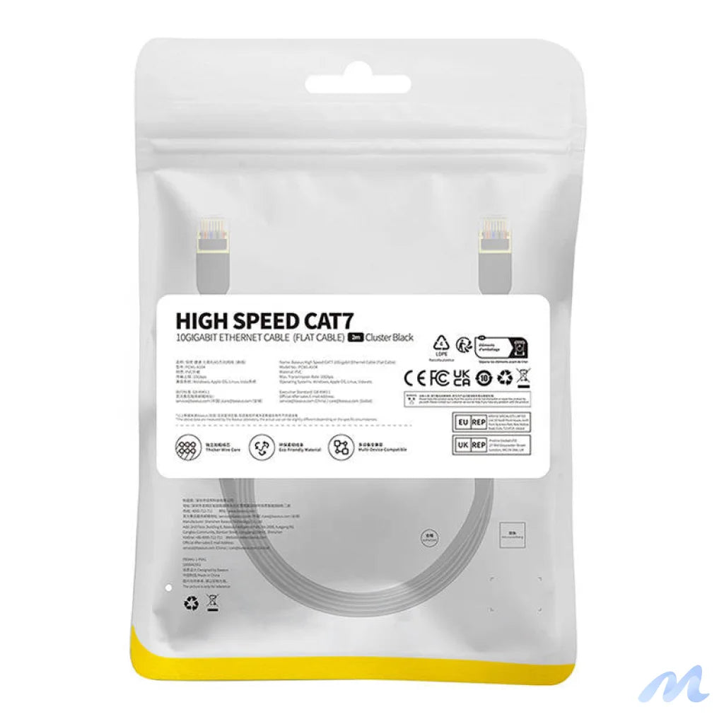 Baseus Cat 7 UTP Ethernet RJ45 Cable Flat 2 m black