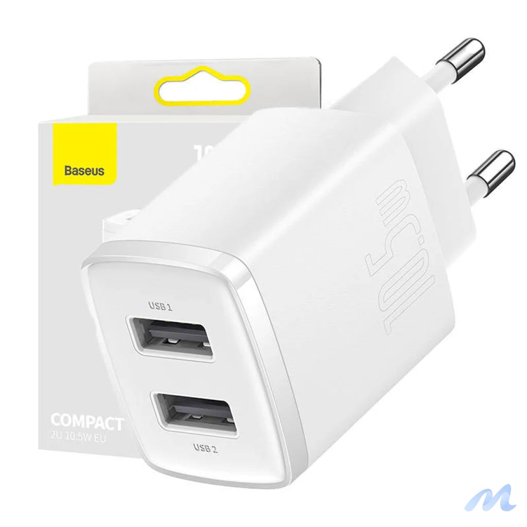 Baseus Compact Quick Charger, 2x USB, 10.5W (white)