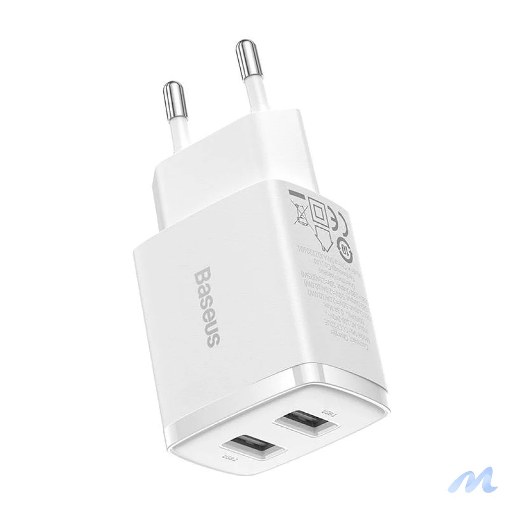 Baseus Compact Quick Charger, 2x USB, 10.5W (white)