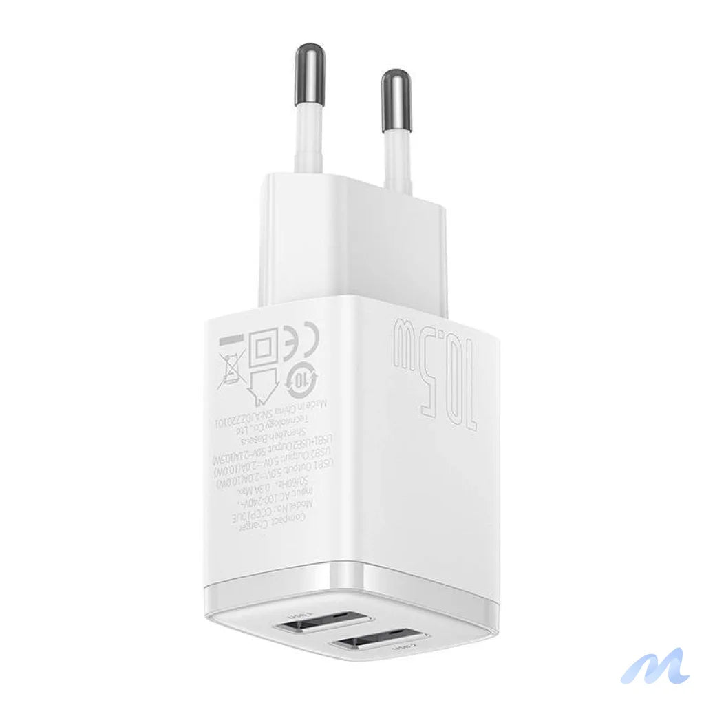Baseus Compact Quick Charger, 2x USB, 10.5W (white)
