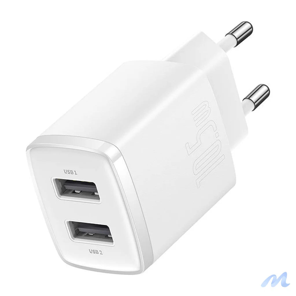 Baseus Compact Quick Charger, 2x USB, 10.5W (white)