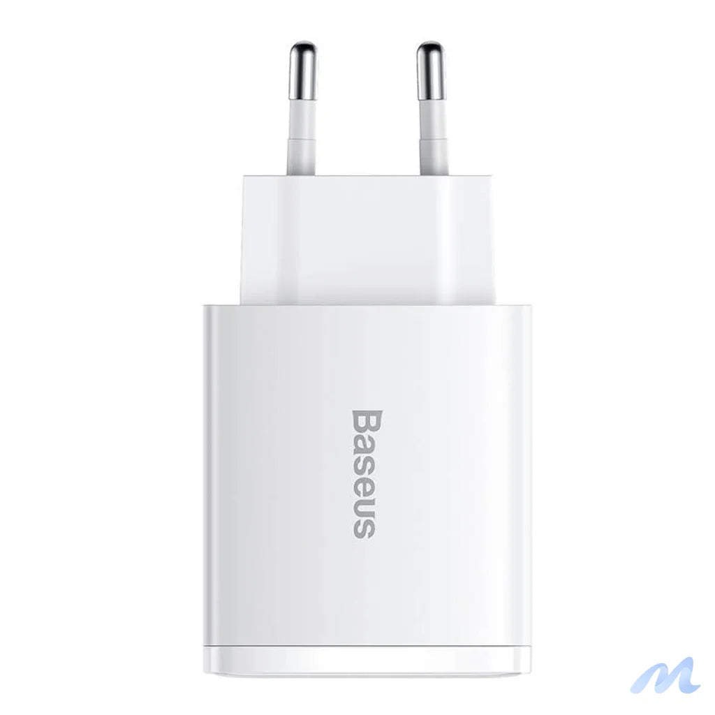 Baseus Compact Quick Charger, 2xUSB, USB-C, PD, 3A, 30W (white)