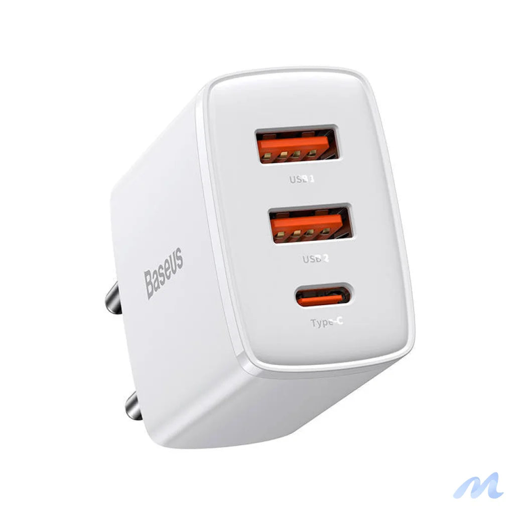 Baseus Compact Quick Charger, 2xUSB, USB-C, PD, 3A, 30W (white)