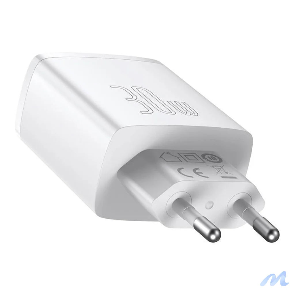 Baseus Compact Quick Charger, 2xUSB, USB-C, PD, 3A, 30W (white)