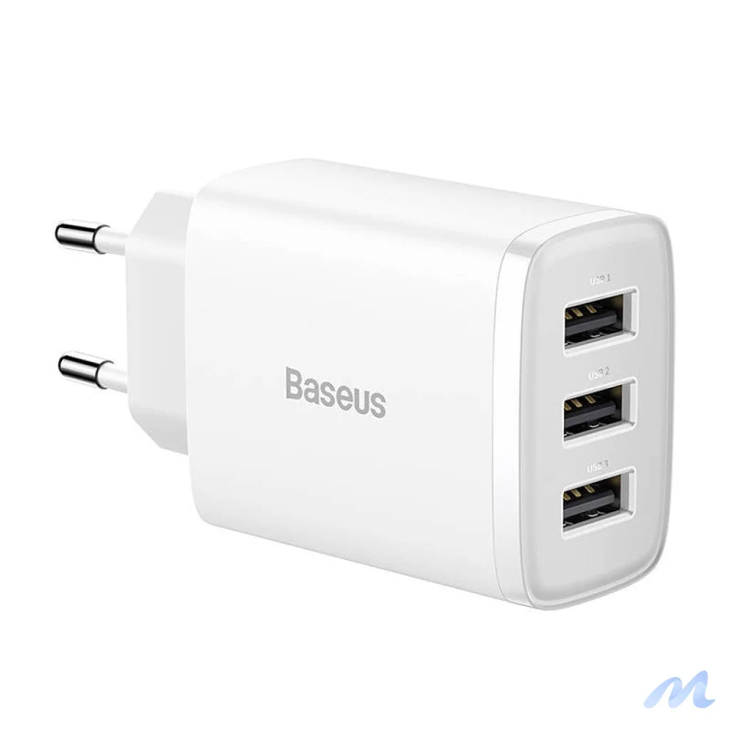 Baseus Compact Quick Charger, 3x USB, 17W (White)