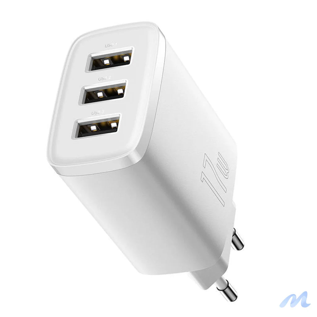 Baseus Compact Quick Charger, 3x USB, 17W (White)