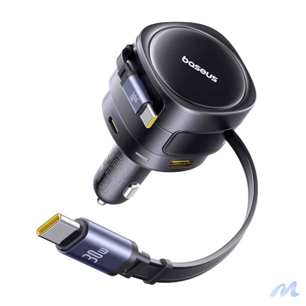 Baseus Enjoyment Max car charger with USB-C+USB-C cables and USB-A+USB-C ports 90W Black