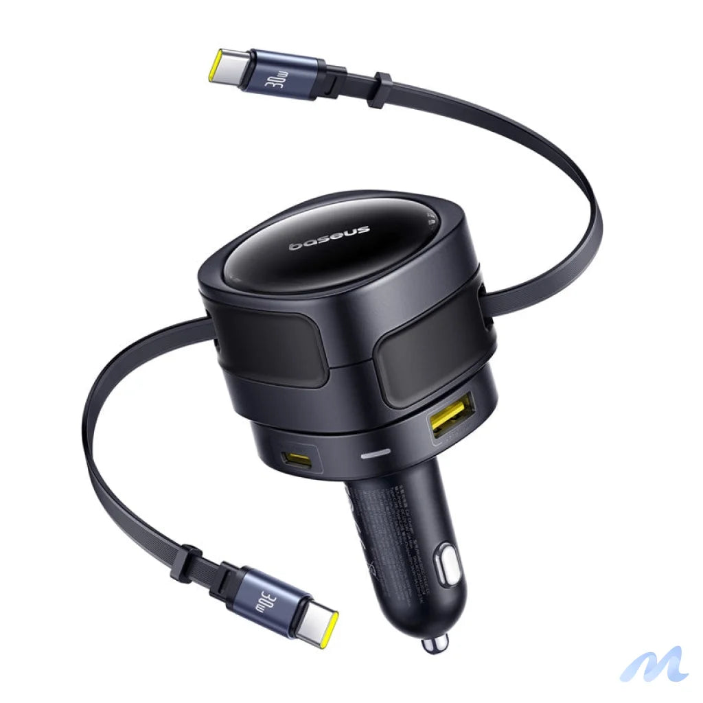 Baseus Enjoyment Max car charger with USB-C+USB-C cables and USB-A+USB-C ports 90W Black