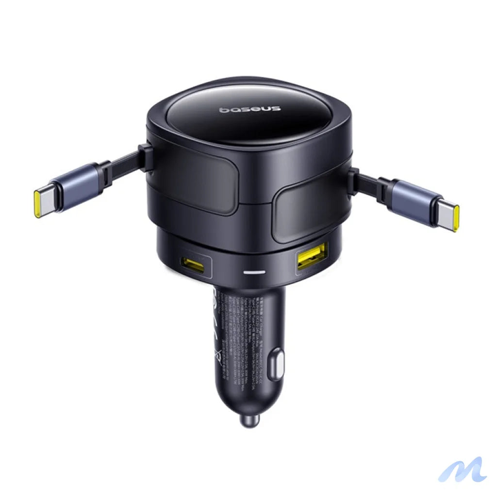 Baseus Enjoyment Max car charger with USB-C+USB-C cables and USB-A+USB-C ports 90W Black