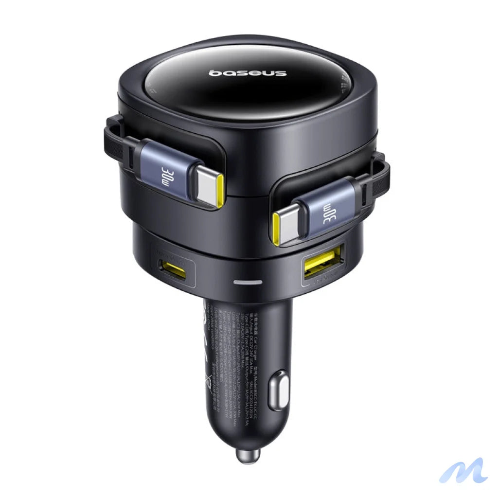 Baseus Enjoyment Max car charger with USB-C+USB-C cables and USB-A+USB-C ports 90W Black