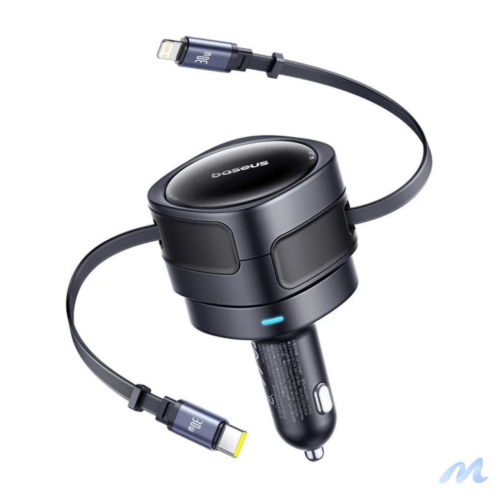 Baseus Enjoyment Max car charger with USB-C+Lightning cables 60W Black