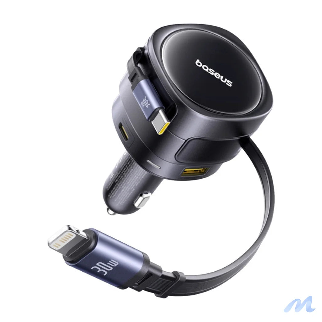 Baseus Enjoyment Max car charger with USB-C+Lightning cables and USB-A+USB-C ports 90W Black