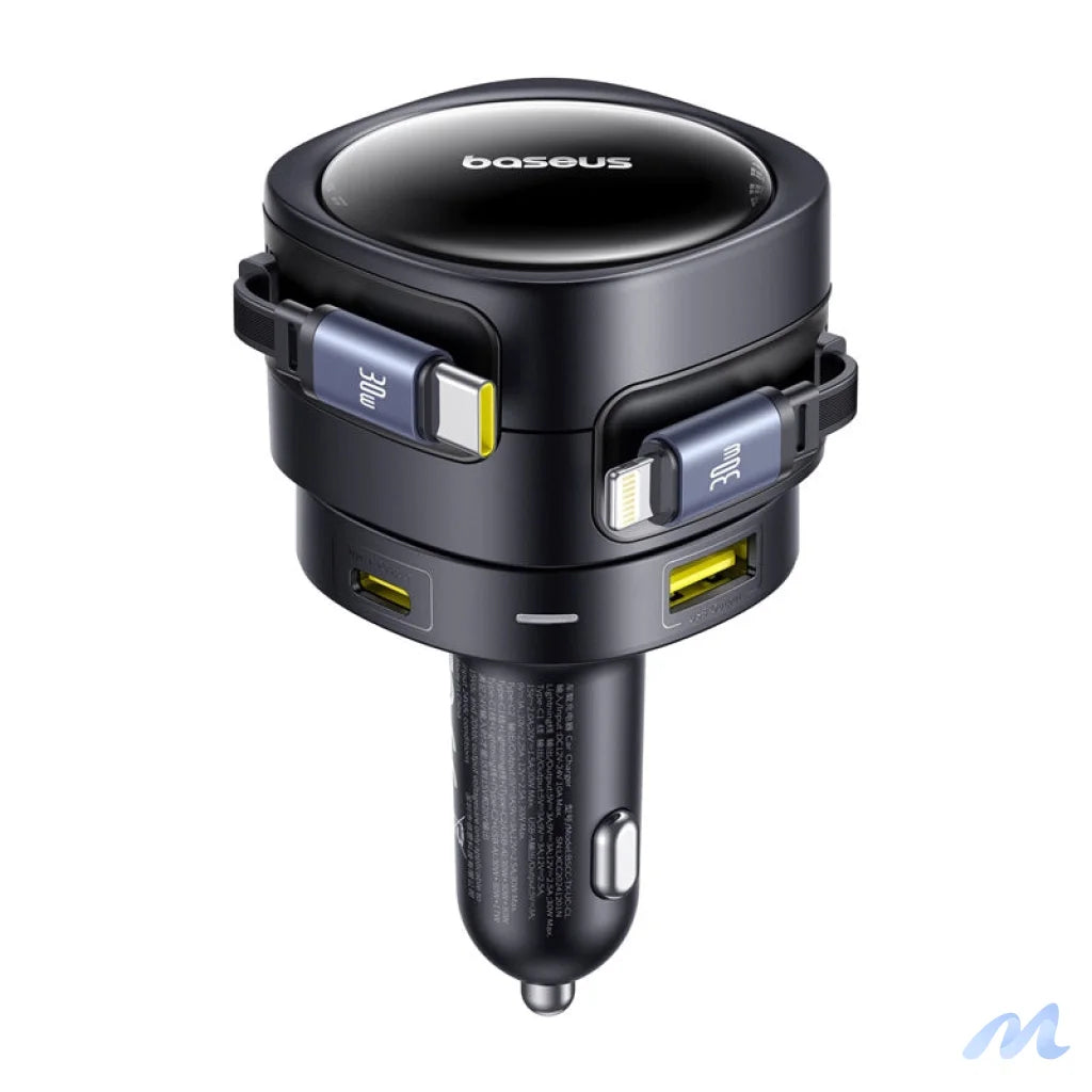 Baseus Enjoyment Max car charger with USB-C+Lightning cables and USB-A+USB-C ports 90W Black