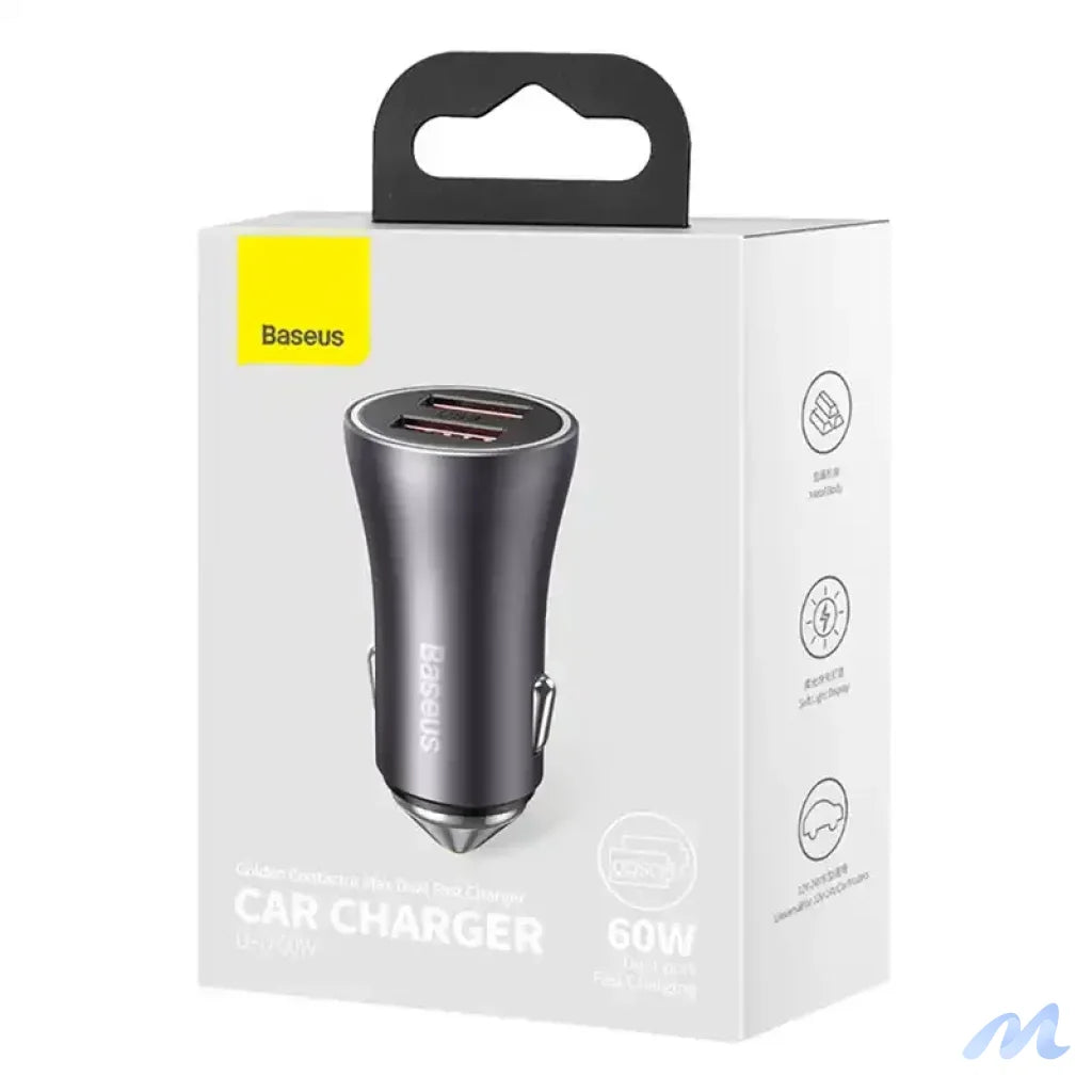 Baseus Golden Contactor Max car charger, 2x USB, 60W (gray)