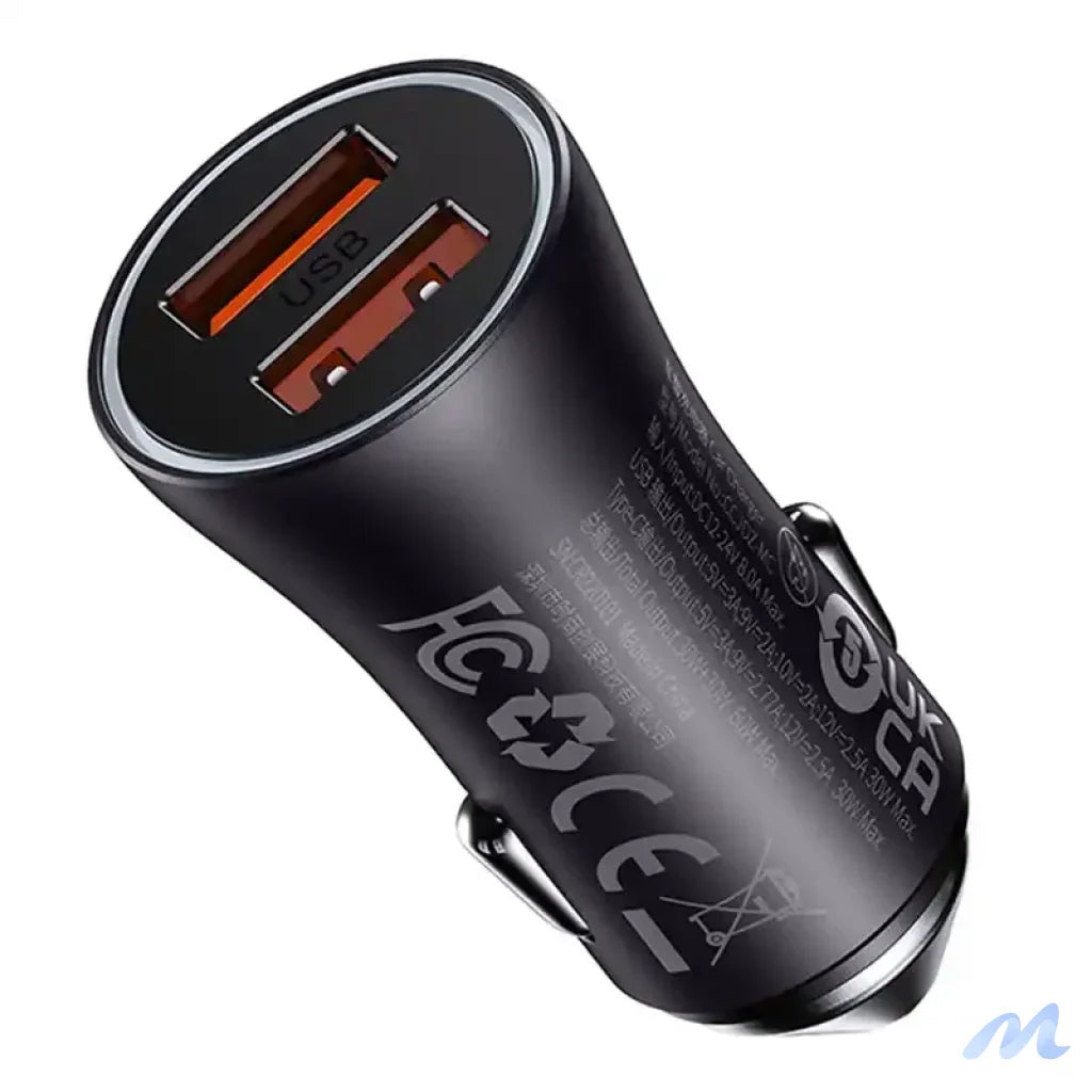 Baseus Golden Contactor Max car charger, 2x USB, 60W (gray)