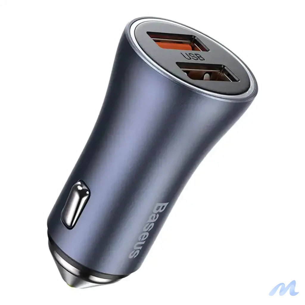 Baseus Golden Contactor Pro Car Charger 2x USB, 40W (gray) + Cable USB to USB-C 1m (black)