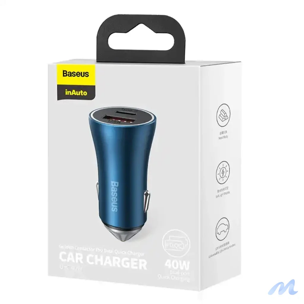 Baseus Golden Contactor Pro car charger, USB + USB-C, QC4.0+, PD, SCP, 40W (blue)