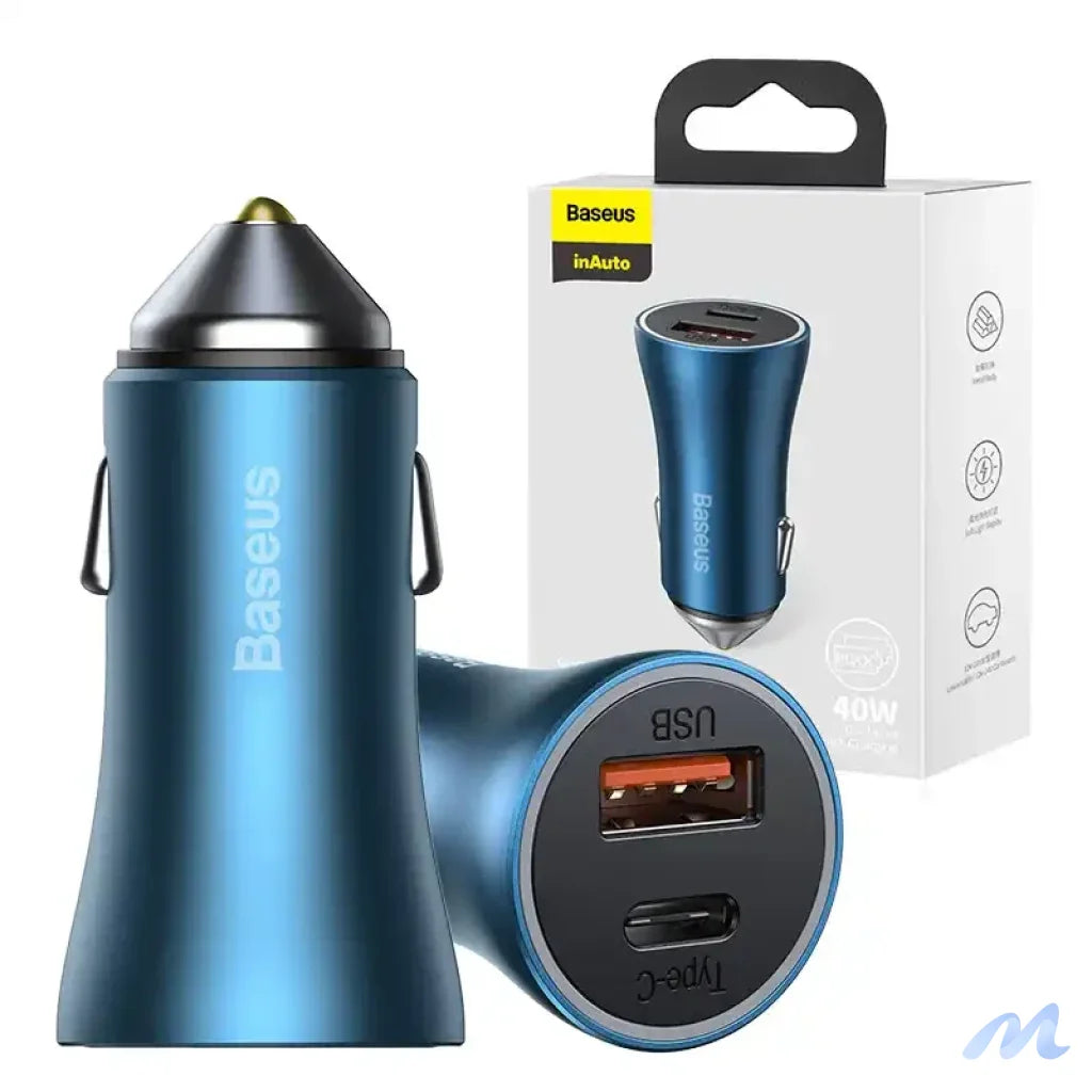 Baseus Golden Contactor Pro car charger, USB + USB-C, QC4.0+, PD, SCP, 40W (blue)