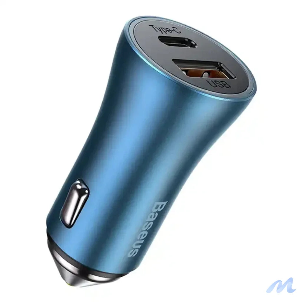 Baseus Golden Contactor Pro car charger, USB + USB-C, QC4.0+, PD, SCP, 40W (blue) + USB-C - Lightning cable 1m (blue)
