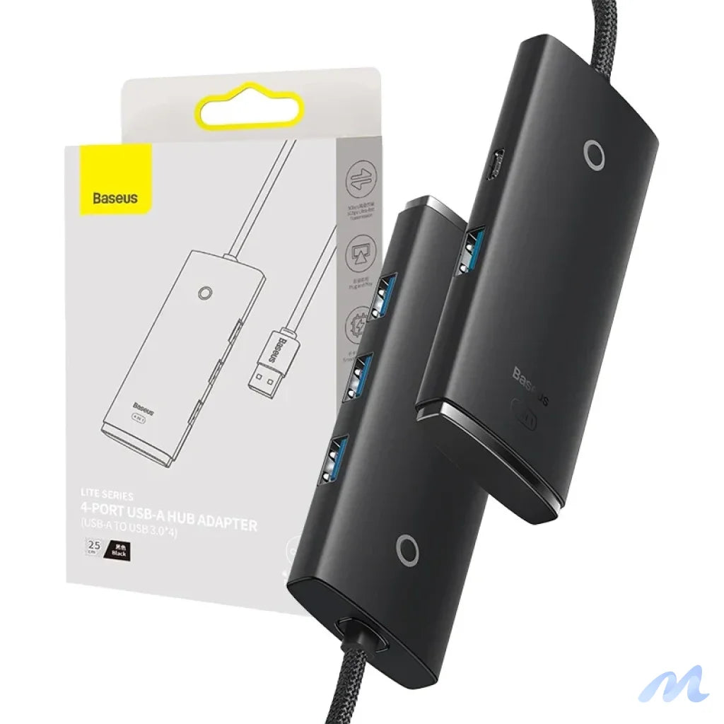 Baseus Lite Series Hub 4in1 USB to 4x USB 3.0, 25cm (Black)